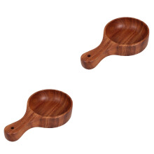 2Pcs Multifunctional Coffee Wood Bowls with Handle for Eating