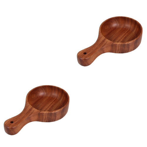 2Pcs Multifunctional Coffee Wood Bowls with Handle for Eating