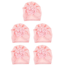 5Pcs Infant Elastic Pink Turban Hats Polyester Baby Girl Beanie