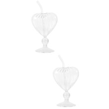 2Sets Unique Heart Wine Glasses with Straw Clear Glass for Party Use