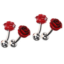4Pcs Red Rose Cufflinks and Tuxedo Buttons for Mens Wedding Suit Decor