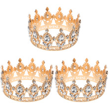 3Pcs Golden Zinc Alloy Bridal Tiaras Rhinestone Crowns for Wedding