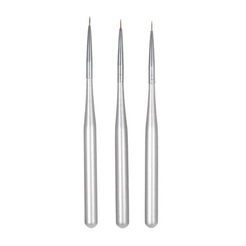 3Pcs Silver Nail Stripping Brushes for Accurate Nail Art Design