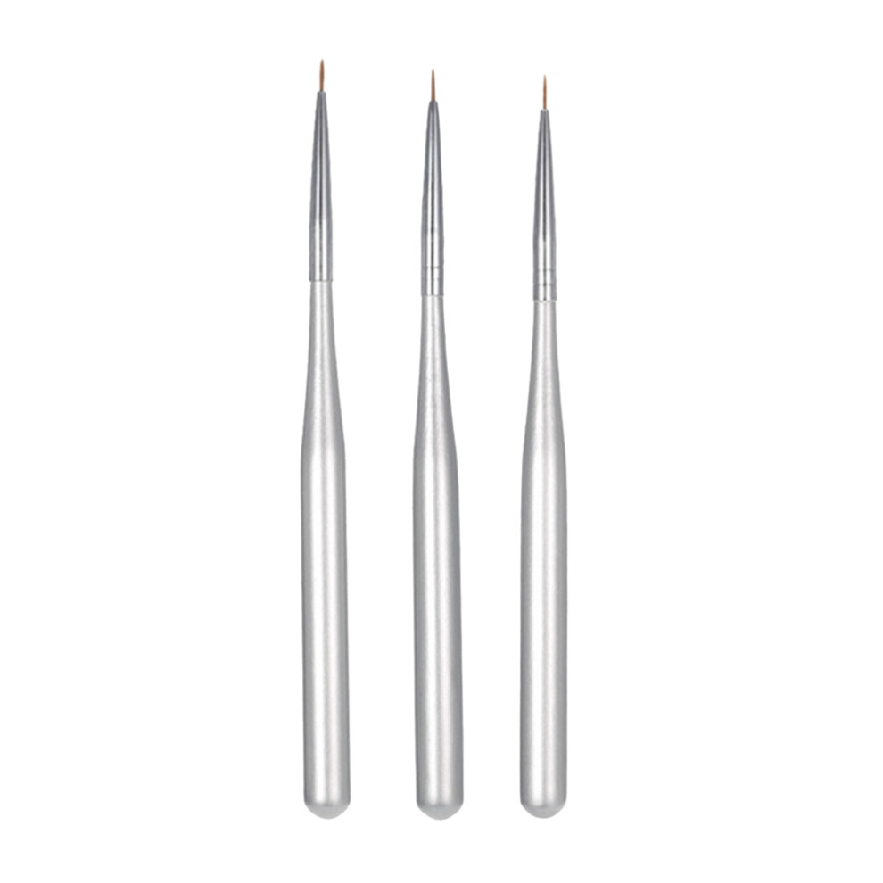 3Pcs Silver Nail Stripping Brushes for Accurate Nail Art Design