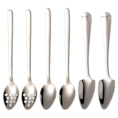 6Pcs Stainless Steel Baby Fruit Scraping Spoons Silver Durable Set