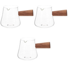 3Pcs Clear Glass Coffee Creamer Pitcher with Wooden Handle for Milk