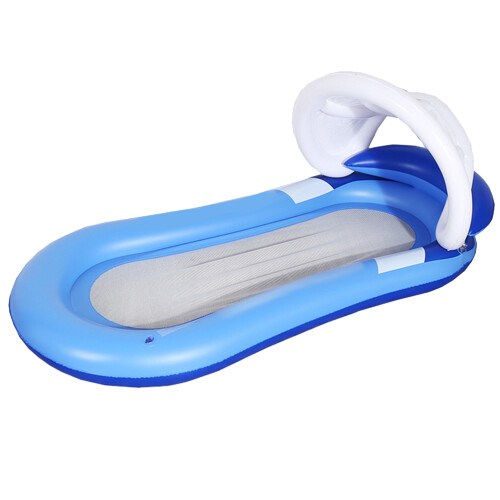 2Pcs Blue Inflatable Pool Hammock Recliner Floating Bed with Sunshade 1