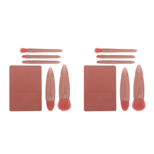 2Sets Coffee Color Makeup Brushes Plastic Synthetic for Travel Use