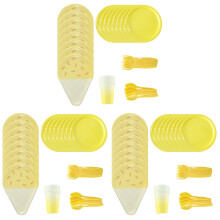 3Sets Sturdy Yellow Ice Cream Paper Plates Party Tableware Cutlery Set