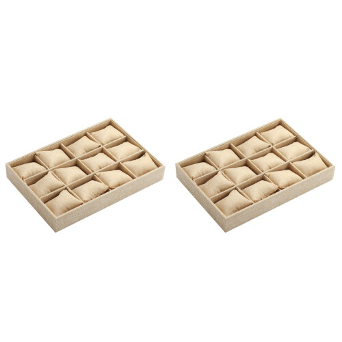 2Pcs Light Yellow Watch Storage Box Durable Multi-Lattice Display Case 2