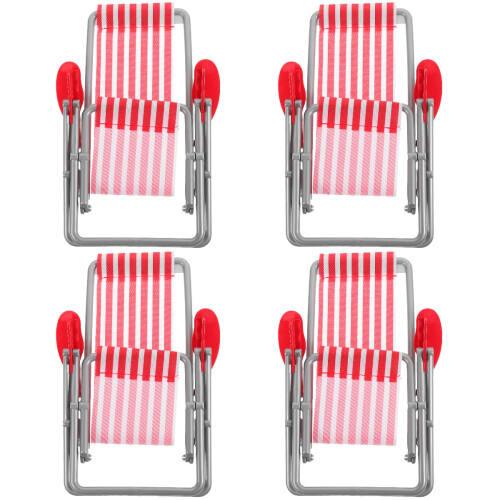 4Pcs Miniature Red Beach Chairs Plastic Cloth Foldable Decoration