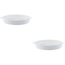 2Pcs White Ceramic Baking Trays Oven-Safe Handle Bakeware