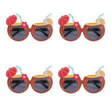 4Pcs Comfortable Brown Hawaiian Party Sunglasses Beach Photo Accessory
