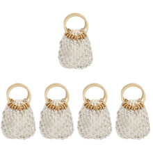 5Pcs White Woven Drawstring Handbag for Summer Casual Use