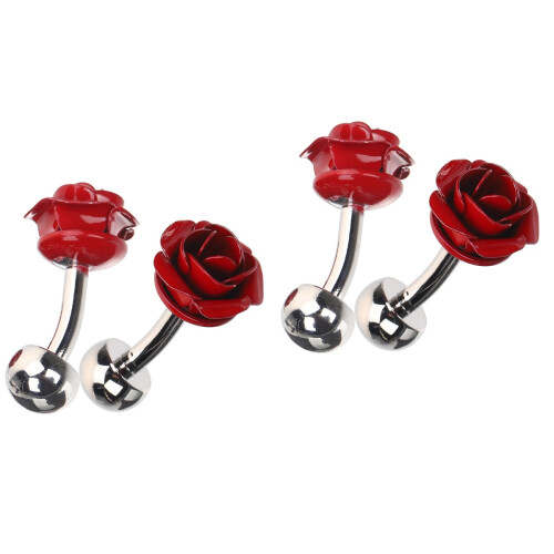 4Pcs Red Rose Tuxedo Studs and Cufflinks Set for Men Suit Elegance