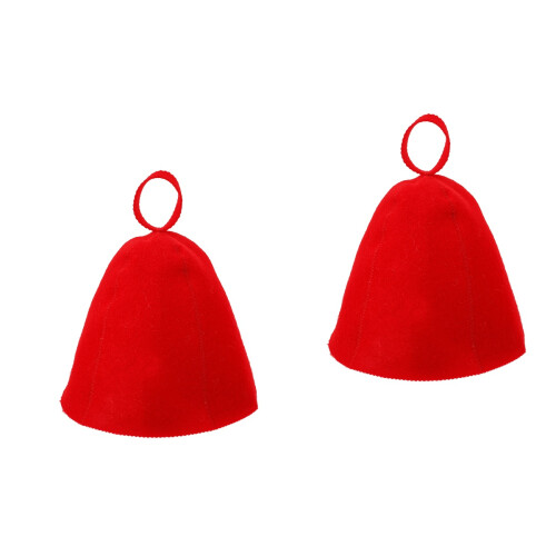 2Pcs Comfortable Red Felt Sauna Hats Reusable Bathing Room Caps