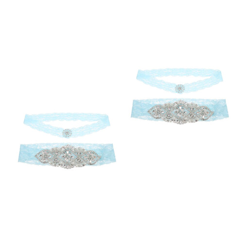 4St Luxe Blauwe Kousenband Set Bruid Satijn