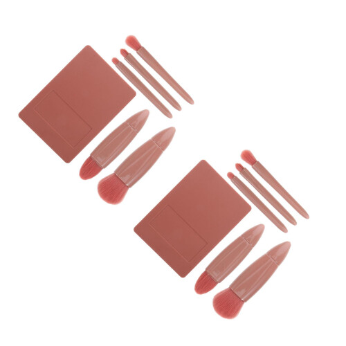 2Sets Coffee Color Makeup Brushes Plastic Synthetic for Travel Use 2