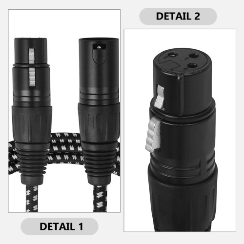 3 Pin Xlr Microphone Cable Black Nylon Metal ABS Audio Wire 2