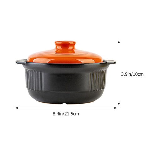 Orange Ceramic Casserole Pot with Lid, Home Stew Cooker 1