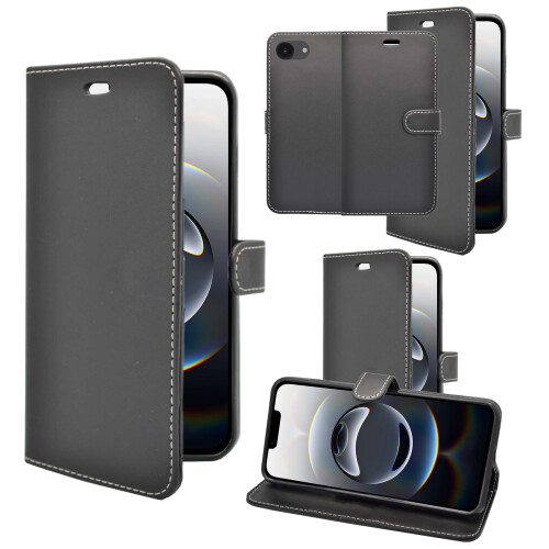 (Black) For Apple iPhone 17e Wallet Flip PU Leather Phone Case 1