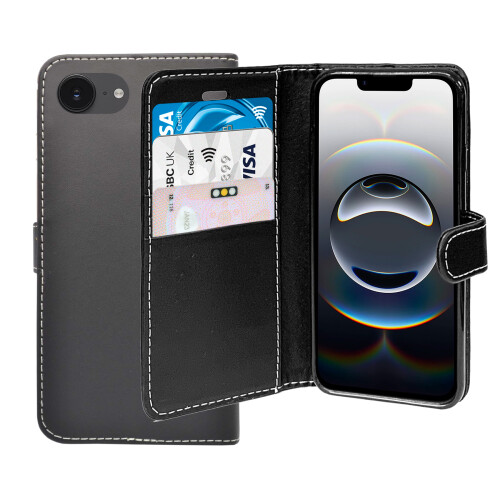 (Black) For Apple iPhone 17e Wallet Flip PU Leather Phone Case 2
