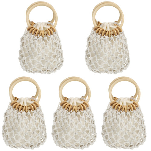 5Pcs White Woven Drawstring Handbag for Summer Casual Use 1