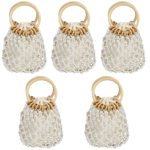 5Pcs White Woven Drawstring Handbag for Summer Casual Use 2