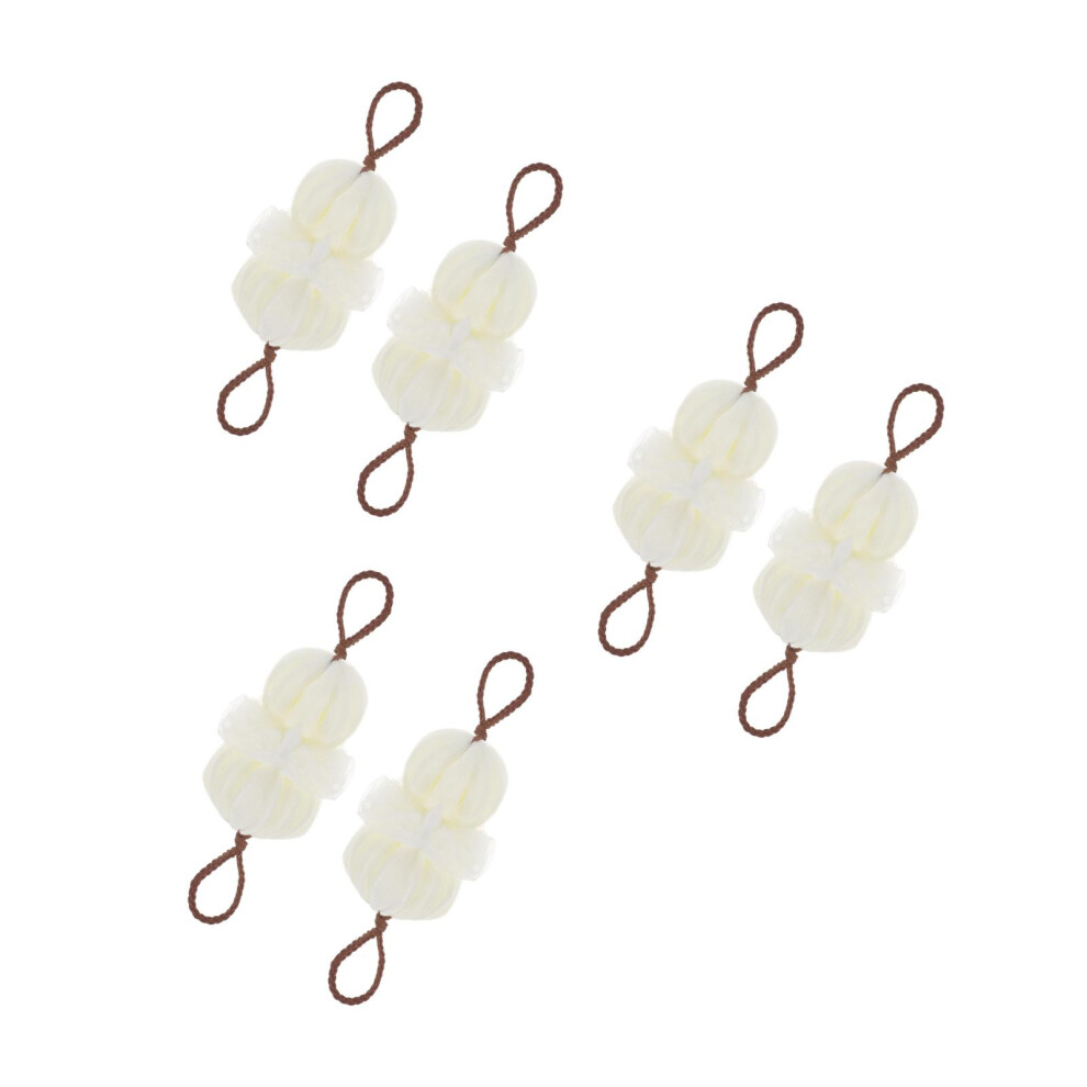 Inoomp Beige 6Pcs Exfoliating Bath Scrubber Balls Bathroom Shower Brush Mesh