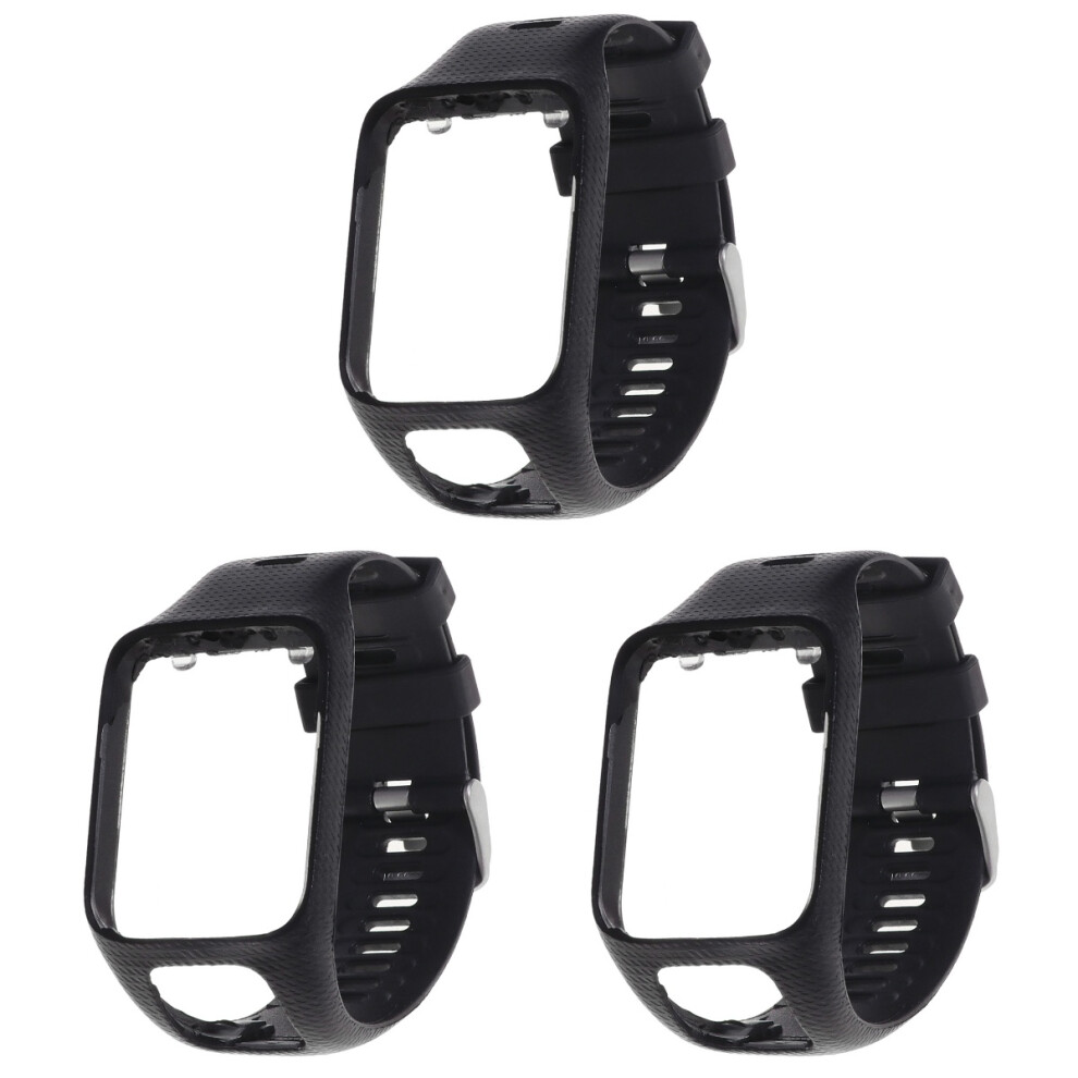 3Pcs Durable Silicone Smart Watch Band Ergonomic Wristband Black 3722858846445