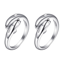 2Pcs Women's Silver Double Dolphin Adjustable Open-End Rings
