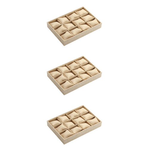 3Pcs Multi-Lattice Watch Storage Box Light Yellow Density Board Case