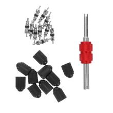 1Set Bike Valve Core Kit with Zinc Alloy Tool Black Tire Valve Caps