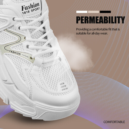 1Paar Wit Dameschunkysneakers PU Comfortabel Stevig Antislip 2