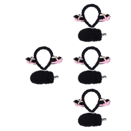 4Sets Soft Black Lamb Costume Accessories Sheep Ears Tail Set