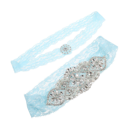 4St Luxe Blauwe Kousenband Set Bruid Satijn 1