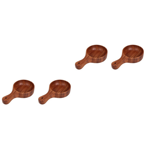 2Pcs Multifunctional Coffee Wood Bowls with Handle for Eating 2