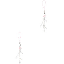 2Pcs Durable Pink Glass Phone Strap Charm Small Cute Phone Decoration