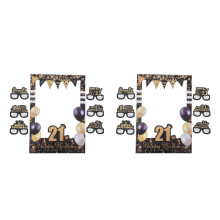 2Sets Paper Birthday Photo Booth Props with Black Gold Frames