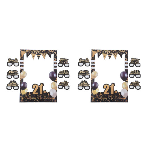 2Sets Paper Birthday Photo Booth Props with Black Gold Frames