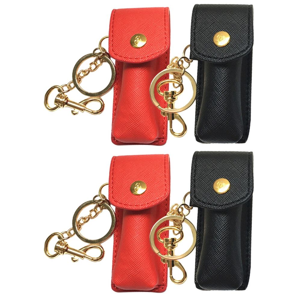 Inoomp 4Pcs Durable Lipstick Key Chain Holder Lip Balm Pouch Assorted Color