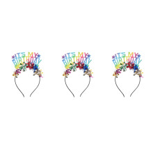 3Pcs Colorful Glitter Birthday Headband Crown For Party Decorations
