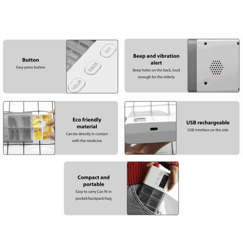 Electronic Medication Organizer with Vibration Beep Alerts 5 Sets USB Charge 2