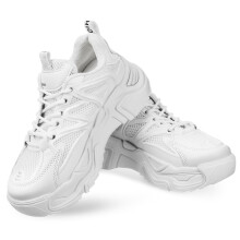 2Paires Baskets Mode Blanches -Terrain Semelles Robustes