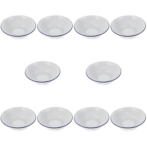 10Pcs White Enamel Bowls Vintage Kitchen Soup Salad Mixing Basins