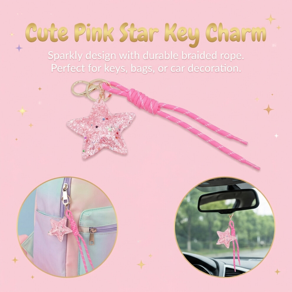 (Pink Rope) Star Keychain With Pu & Braided Rope Design 6424024487328