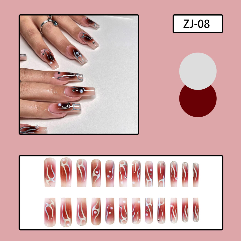 Dachuang Beauty (Standard) Pearl Decor Gradient Fake Nails - Easy Stick, Smooth Edges