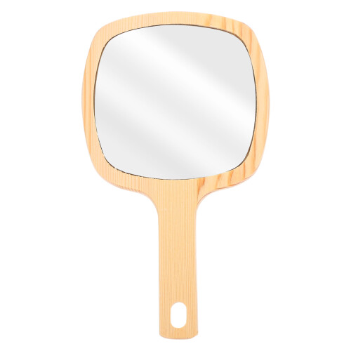 2 Pcs Wooden Handle Handheld Makeup Mirror 1