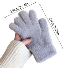 (Gray) Warm Soft Plush Gloves for Women, Skiing Cycling