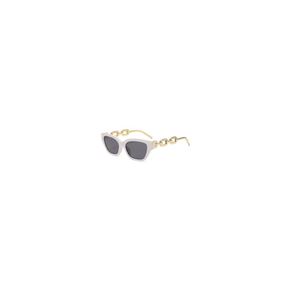 Reach-Tools (White Frame) Trendy Cat Eye Sunglasses With Chain For Women